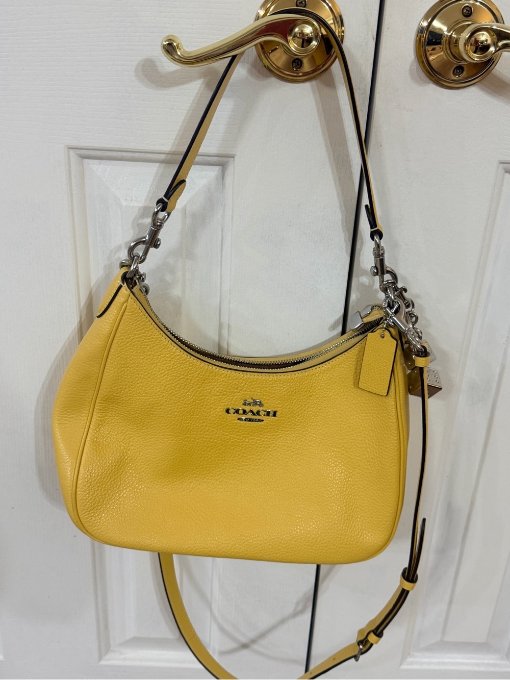 Coach Yellow Pebbled Leather Terri hobo Shoulder Bag with Adjustable Strap